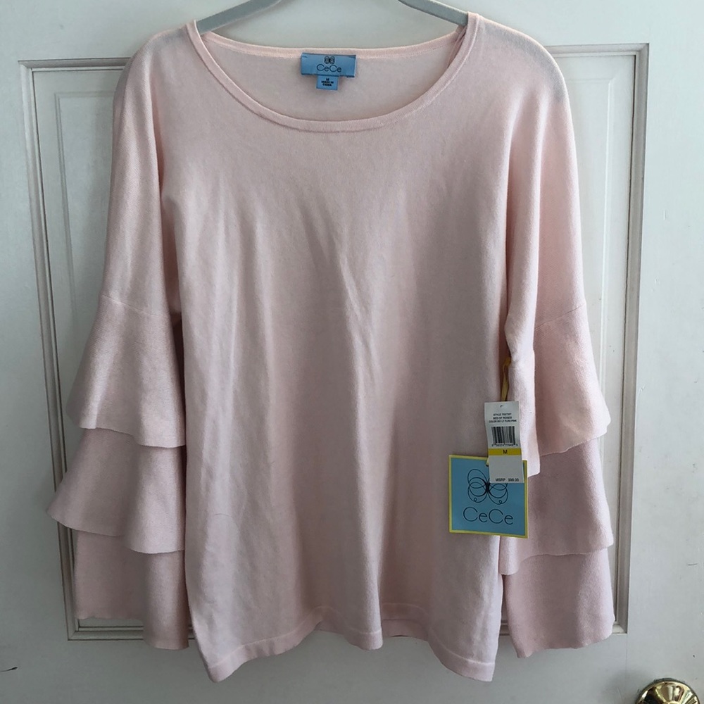 Nordstrom CeCe Light Pink Tiered Sleeve Sweater